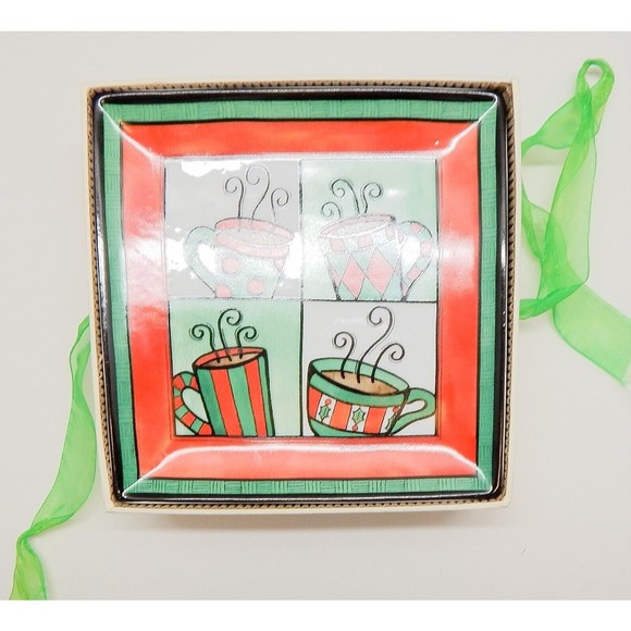 Boston Warehouse Jingle Java Appetizer Plates by Tara Reid Porcelain Set of 4 - Picture 8 of 11